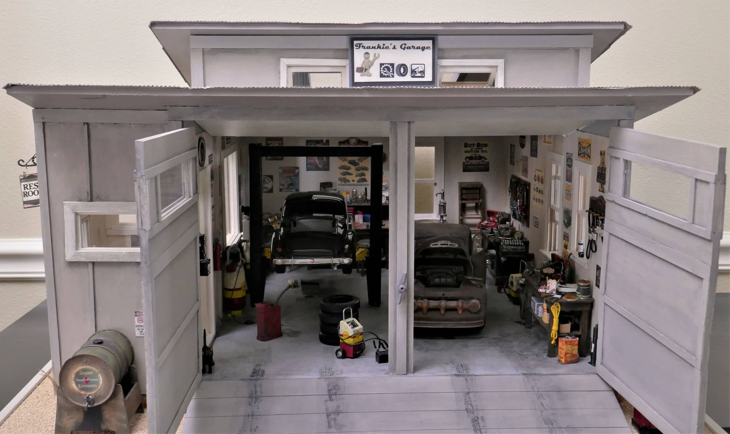 Garage with the doors opened